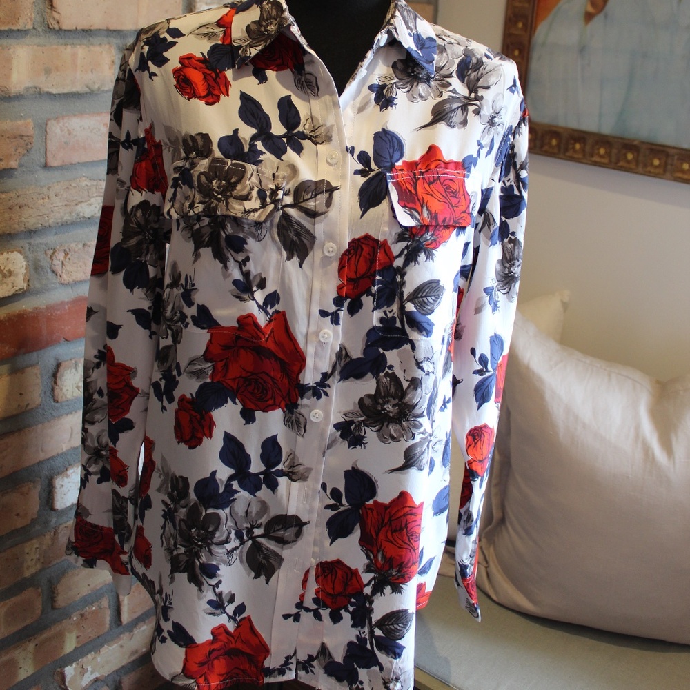 BN Authentic Equipment 100% Silk Rose Blouse | Size XS | Floral Luxury